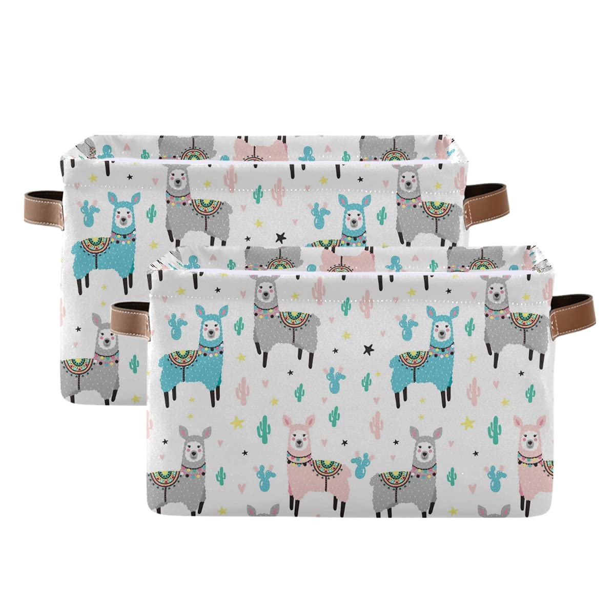 Cute Llama Cactus Clothes Basket - Collapsible Canvas Storage Bin for Kids Room, Toy Organizer & Baby Hamper - 2 Pack for Home Organization | Perfect for Nursery, Playroom & Laundry Room Storage