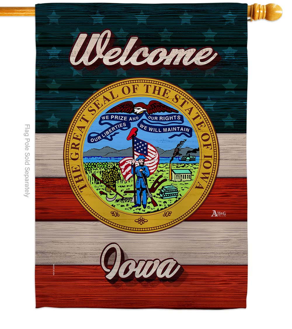 Americana Home & Garden Welcome Iowa House Flag - Double-Sided USA Made Decorative Banner for Front Yard, Garden & Patio - Perfect for State Pride & Outdoor Decor