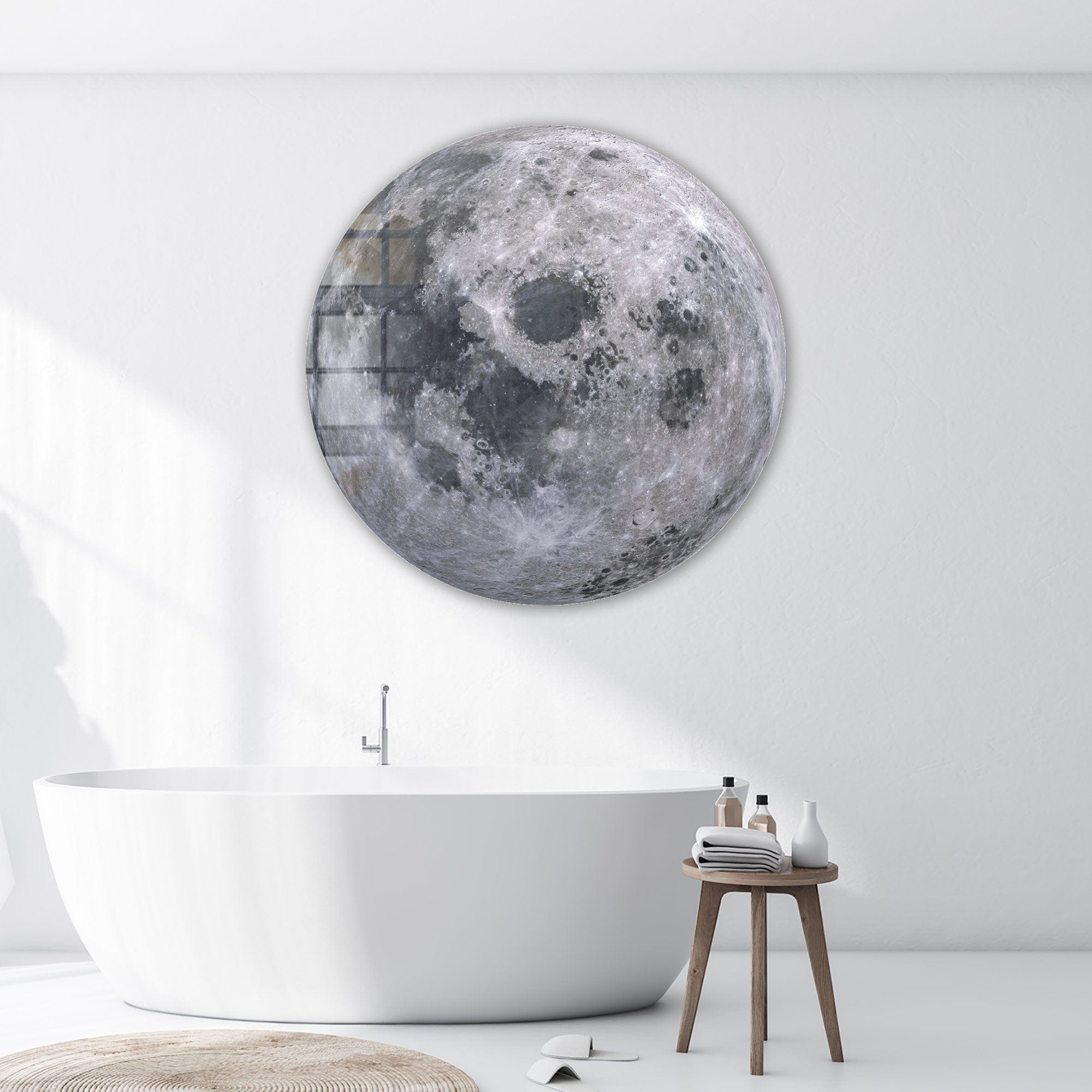 Round Moon Glass Wall Art - Elegant Home Decor for Living Room, Bedroom & Office - Perfect for Modern & Boho Interior Design