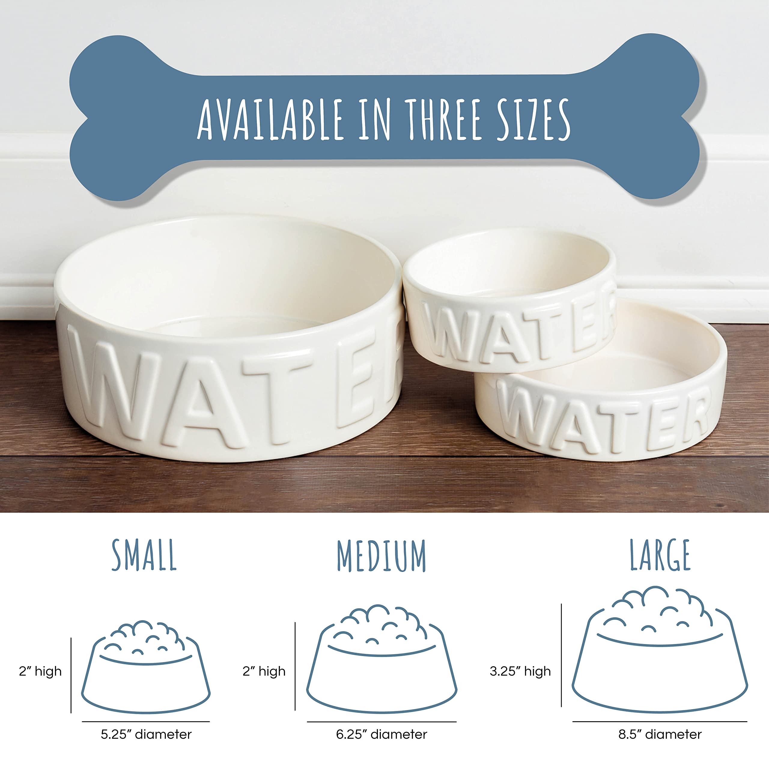Park Life Designs Pet Bowl - Classic Water Bowl for Dogs & Cats | Medium Size, Grey | Durable Ceramic Dish for Indoor & Outdoor Use