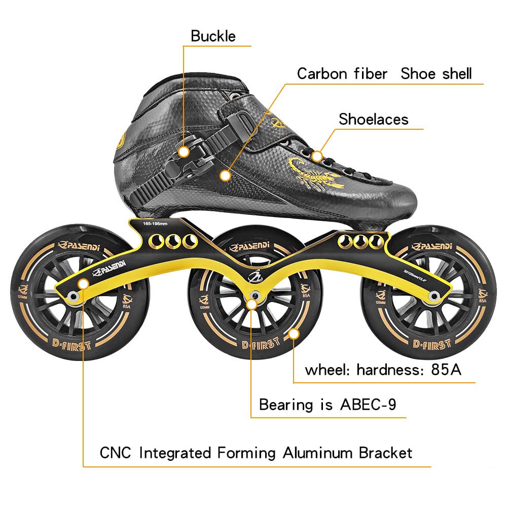 Professional 3X125MM Carbon Fiber Inline Speed Skates for Men - Big Wheels Roller Skating Shoes Black | Perfect for Racing, Training & Outdoor Sports