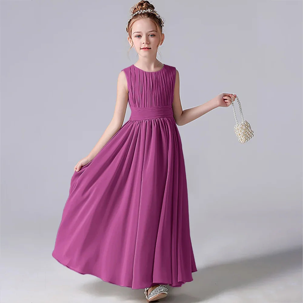 Elegant Pleated Flower Girl Dress with Sash - Kids Wedding Gown, Party Dress, Pageant Outfit for Special Occasions & Formal Events