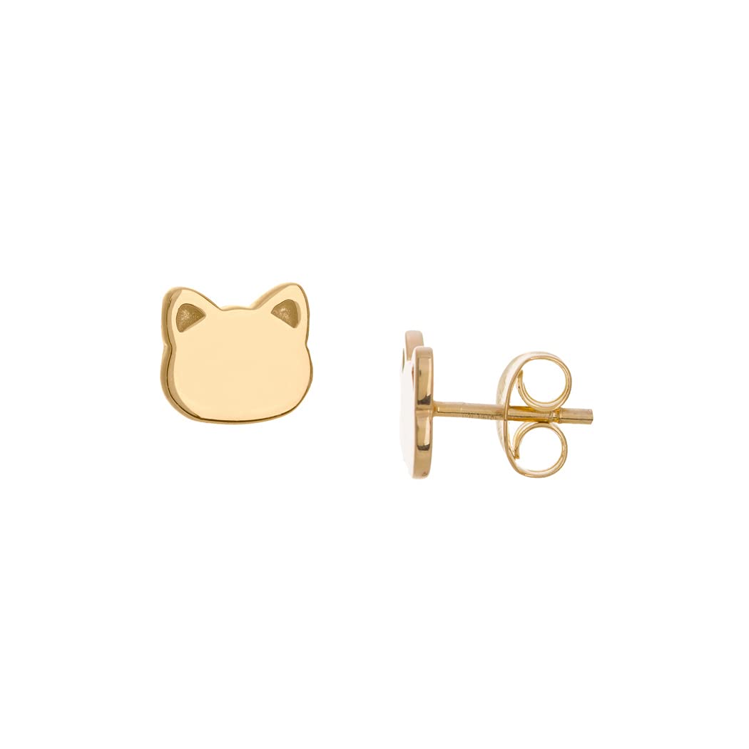 14K Yellow Gold Cat Face Stud Earrings for Women - Hypoallergenic Dainty Jewelry Gift for Birthday, Anniversary & Everyday Wear