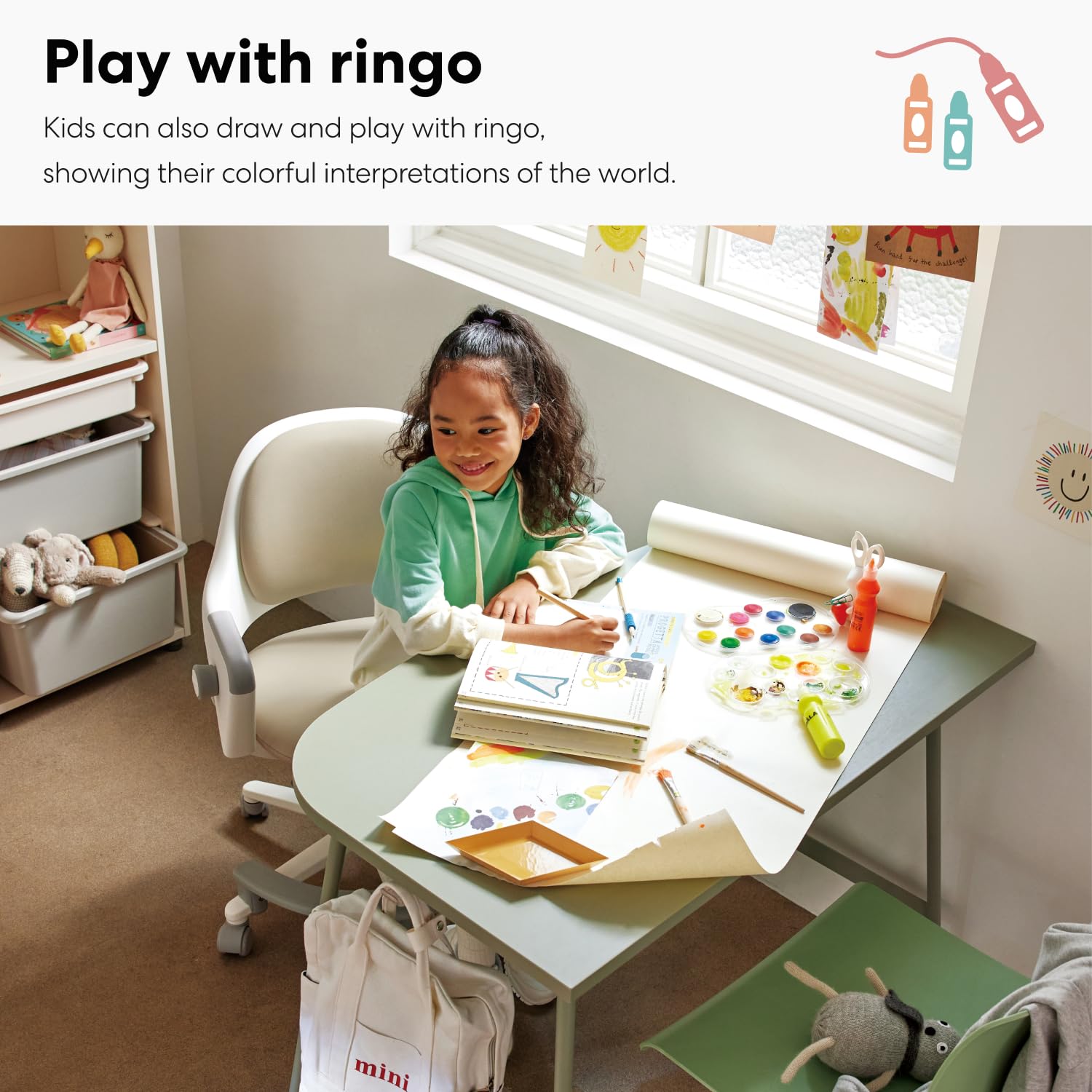 SIDIZ Ringo Ergonomic Kids Desk Chair with Adjustable Height, Footrest & 4-Step Growing Function - Swivel Office Chair with Sit-Locking Casters for Study & Homework (Rosy Pink) - Perfect for Children's Bedroom & Homeschooling Setup