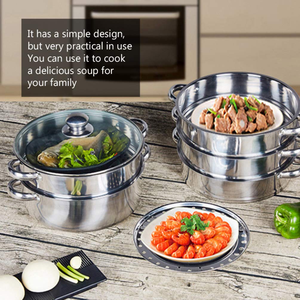 Premium Stainless Steel 3-Layer Steamer Pot for Soup, Stock & Cooking | Heavy-Duty Steamer Pot with Lid for Home Kitchen | Ideal for Steaming Vegetables, Seafood & Dumplings
