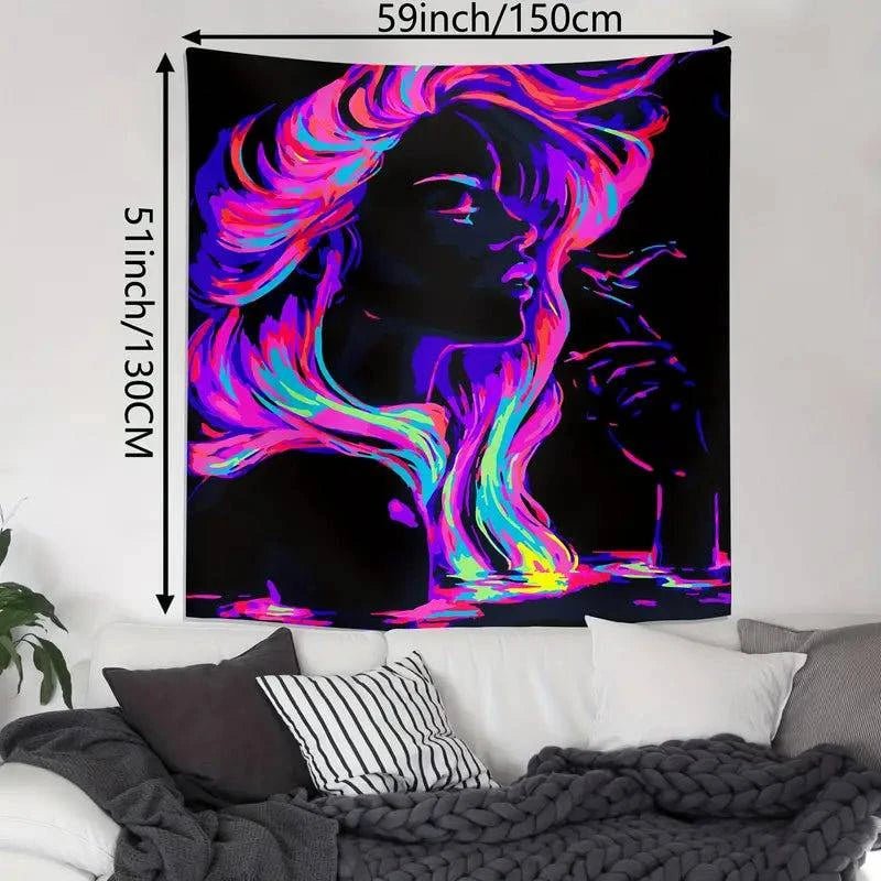 Women's Charm Official Glow Tapestry UV Art Wall Decor - Perfect for Bedroom, Living Room & Dorm Aesthetic Lighting