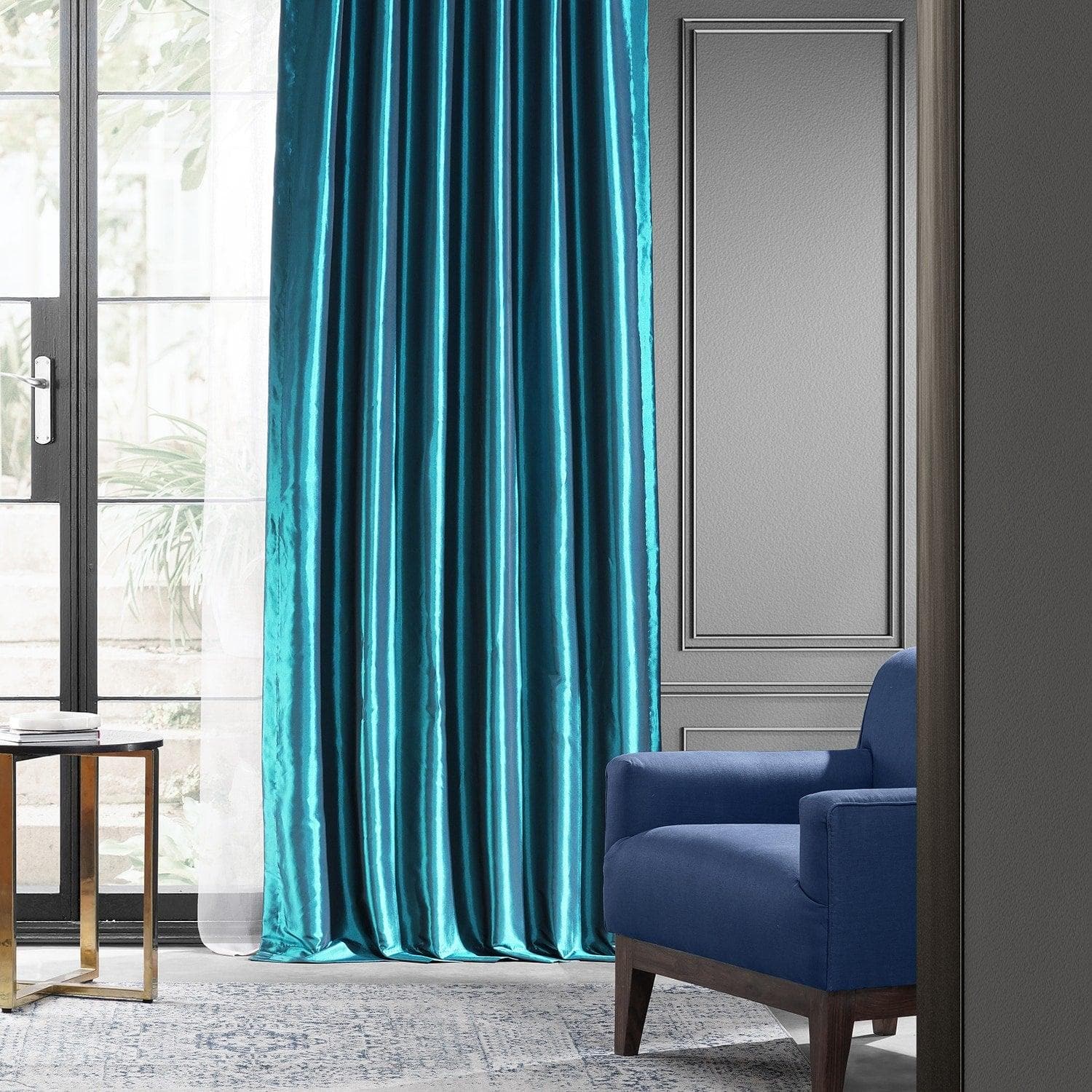 Mediterranean Style Faux Silk Taffeta Blackout Curtains for Bedroom & Living Room - Thermal Insulated Light Blocking Window Drapes