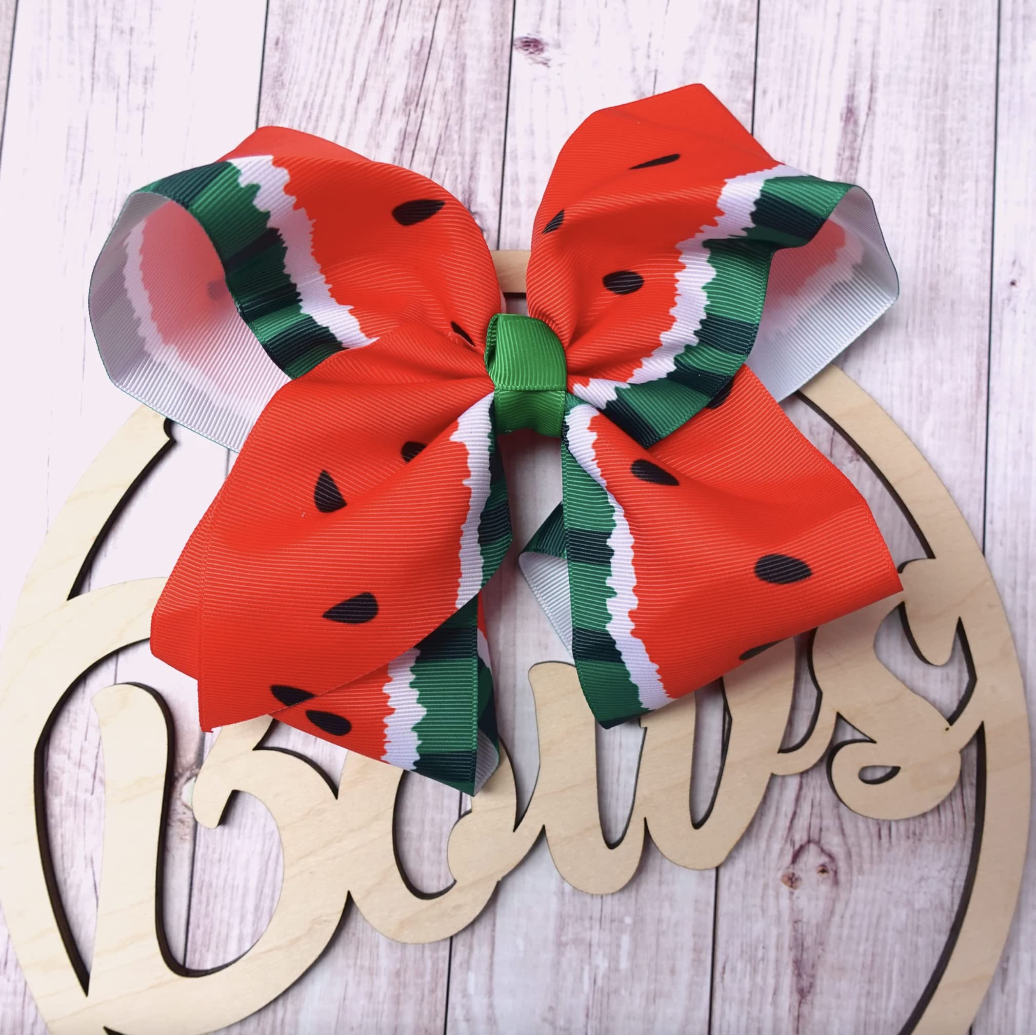 8-Inch Jumbo Handmade Grosgrain Ribbon Hair Bow with Alligator Clip - Watermelon Print Hair Accessories for Women & Girls - Perfect for Parties, Weddings, and Everyday Fashion