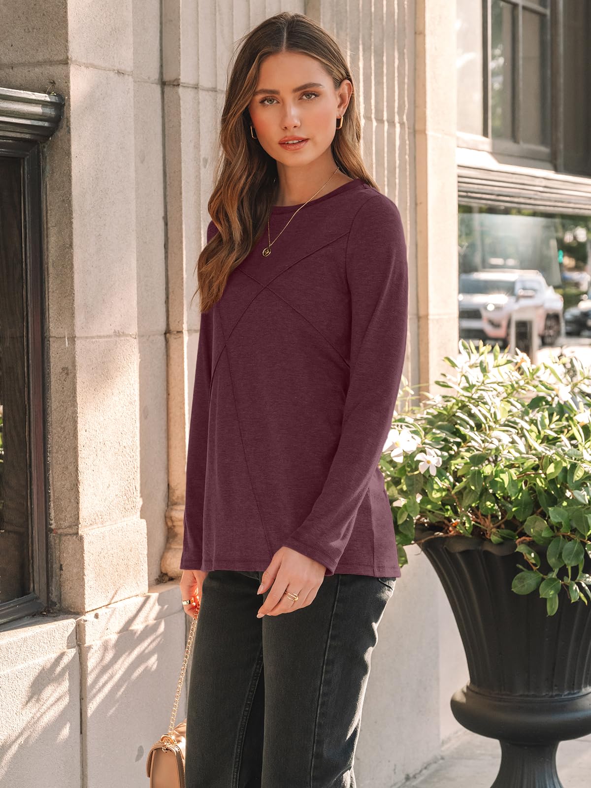 AUTOMET Women's Long Sleeve Shirts - Basic Business Casual Tops for Work | 2025 Fall Fashion Outfits | Perfect for Office Wear, Professional Meetings & Smart Casual Occasions