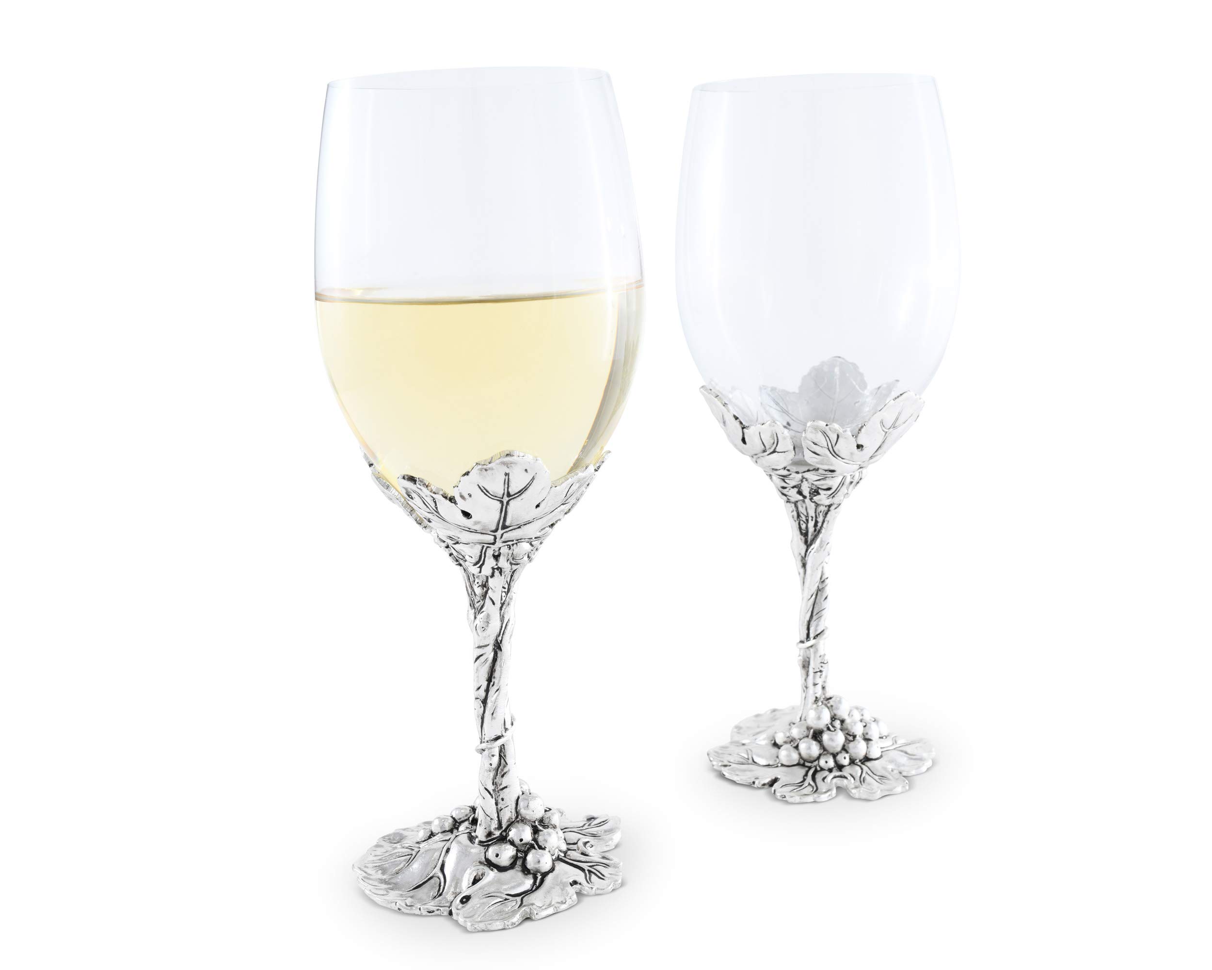 Arthur Court Designs Aluminum Grape Pattern Base Wine Glasses - Set of 4, 8.25 Inch Tall, 16 oz Stemware for Red & White Wine - Perfect for Dinner Parties, Weddings & Outdoor Entertaining