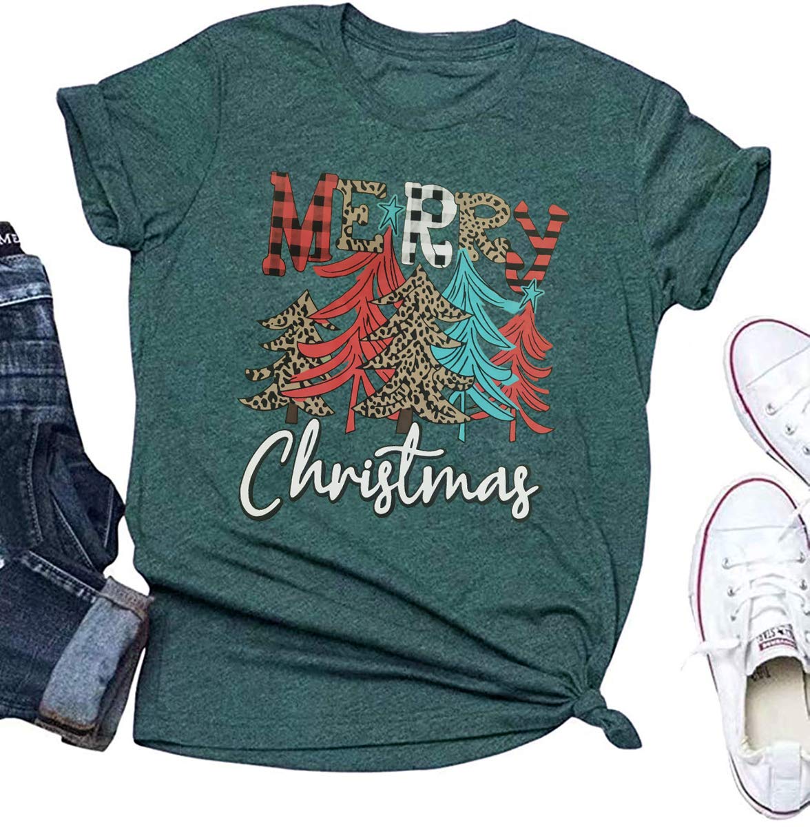 Funny Christmas T-Shirts for Women - Holiday Graphic Print Casual Tops - Perfect for Christmas Parties, Family Gatherings & Festive Outfits
