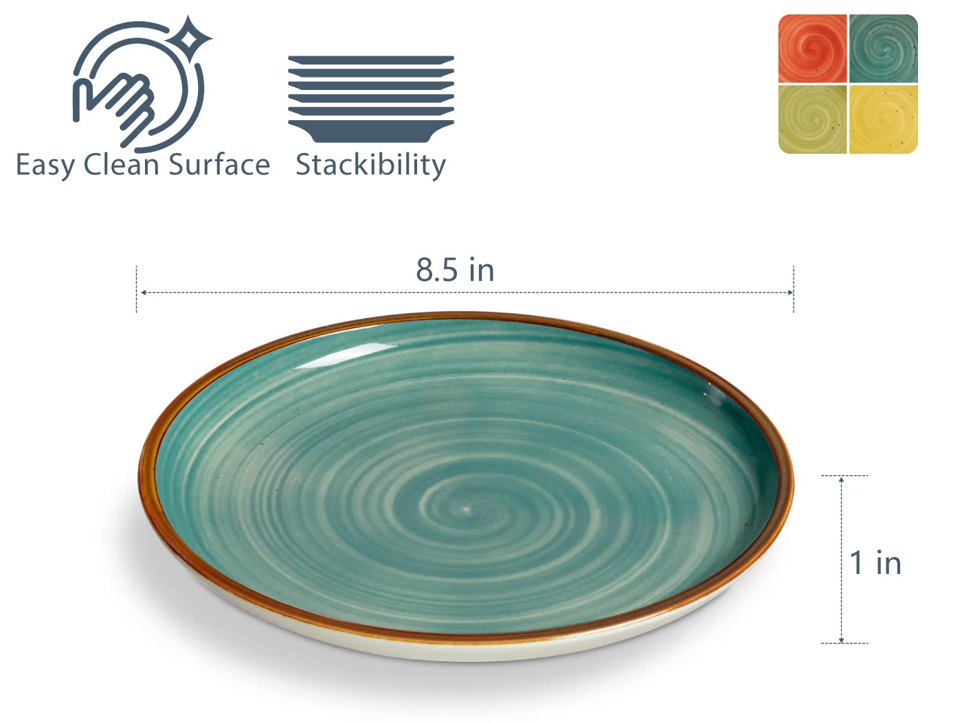 ONEMORE 8.5 Inch Porcelain Dinner Plates Set of 4 - Microwave, Oven & Dishwasher Safe Ceramic Plates for Dessert, Salad & Appetizers | Elegant Speckled Serving Dishes for Dining, Parties & Home Decor