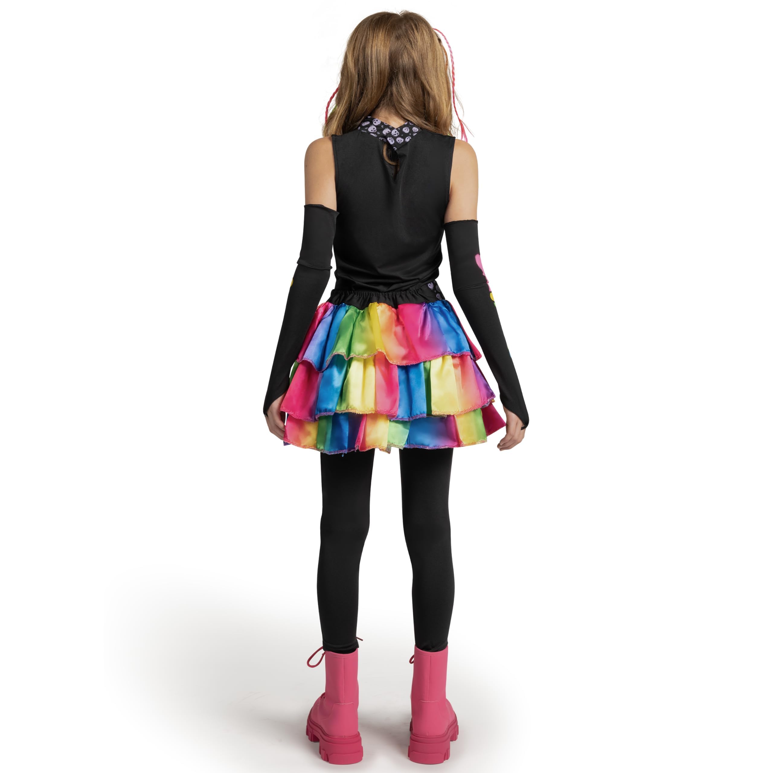 Funky Punky Bones Deluxe Halloween Costume Set for Girls - Colorful Skeleton Outfit with Hair Extensions | Spooky Party, Trick or Treat & Cosplay Costume