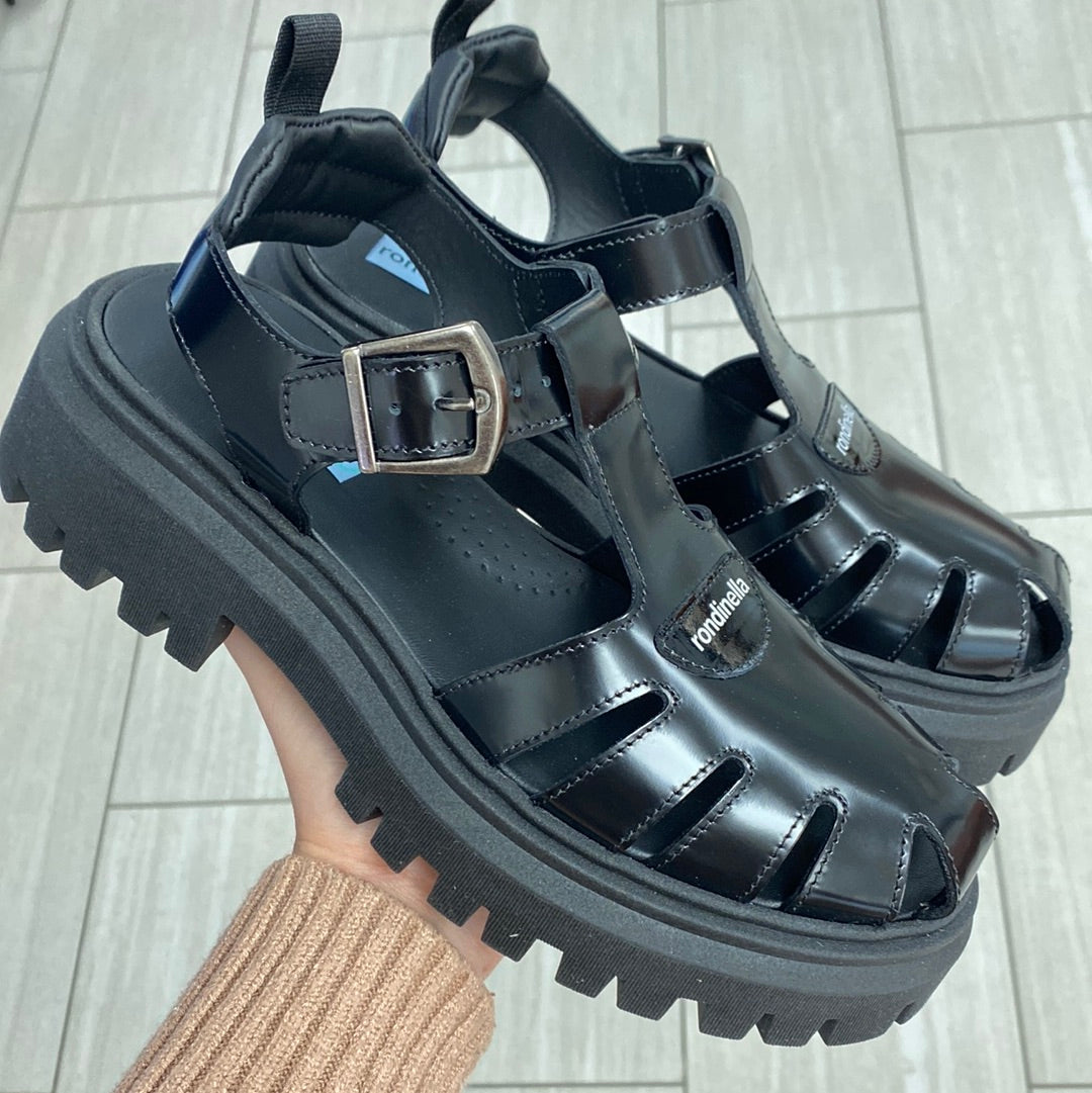 Rondinella Black Gladiator Chunky Sandals for Women - Stylish Comfortable Platform Wedge Shoes for Summer Outdoor Walking & Beach Vacation
