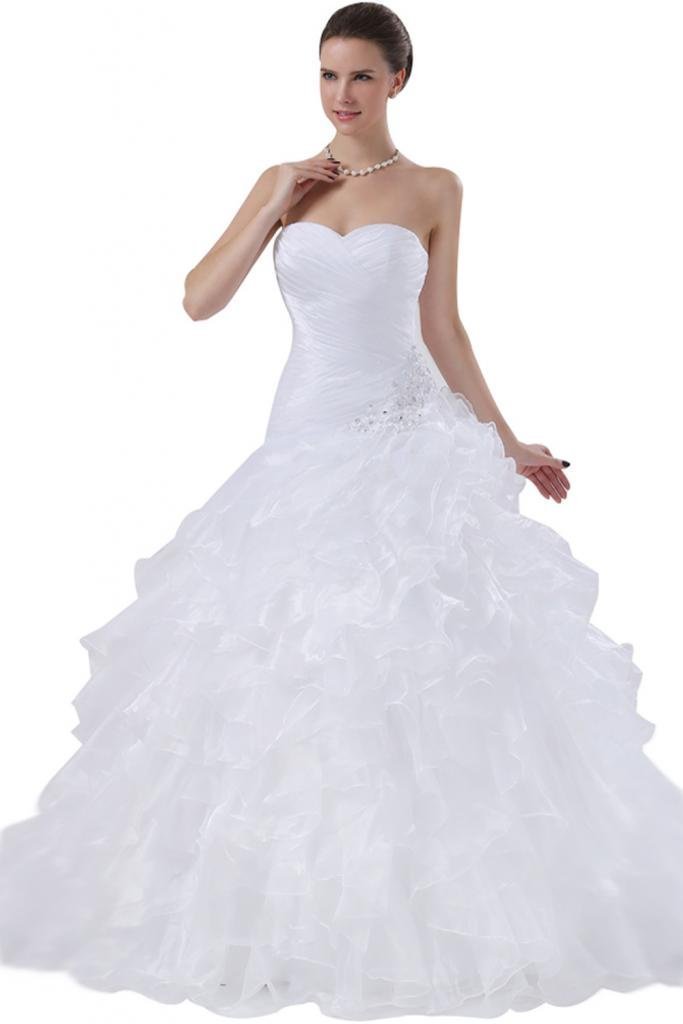 Elegant Vintage Organza Ball Gown Wedding Dress for Bride - Soft Tulle Princess Bridal Gown with Floral Embroidery - Perfect for Church Ceremony, Vintage Theme Wedding & Formal Evening Events