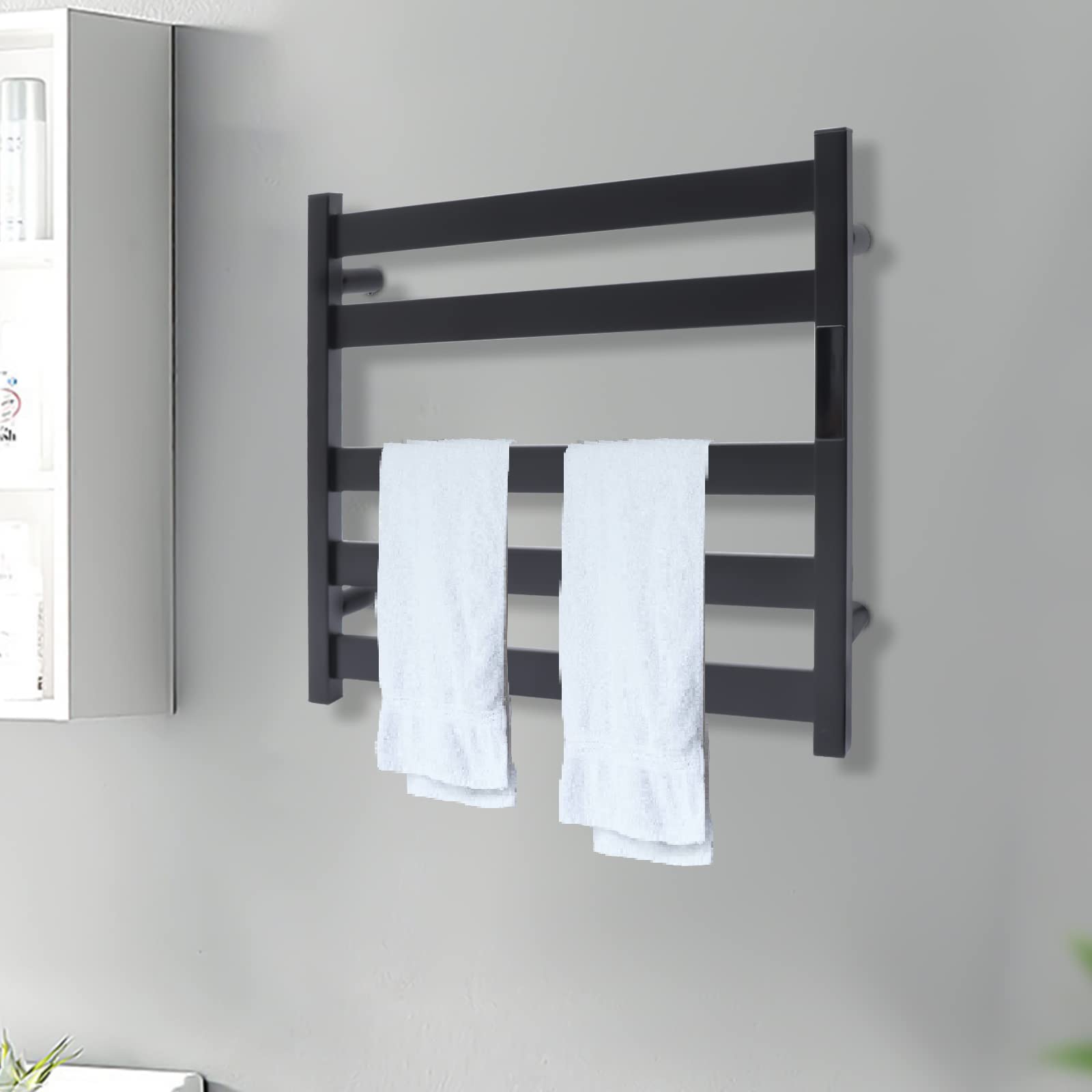 Stainless Steel Electric Towel Warmer & Heater Rack for Bathroom - 5-Bar Wall Mounted Plug-in Bath Heater with Timer & Smart Temperature Control - Perfect for Spa, Luxury Bathroom & Home Relaxation