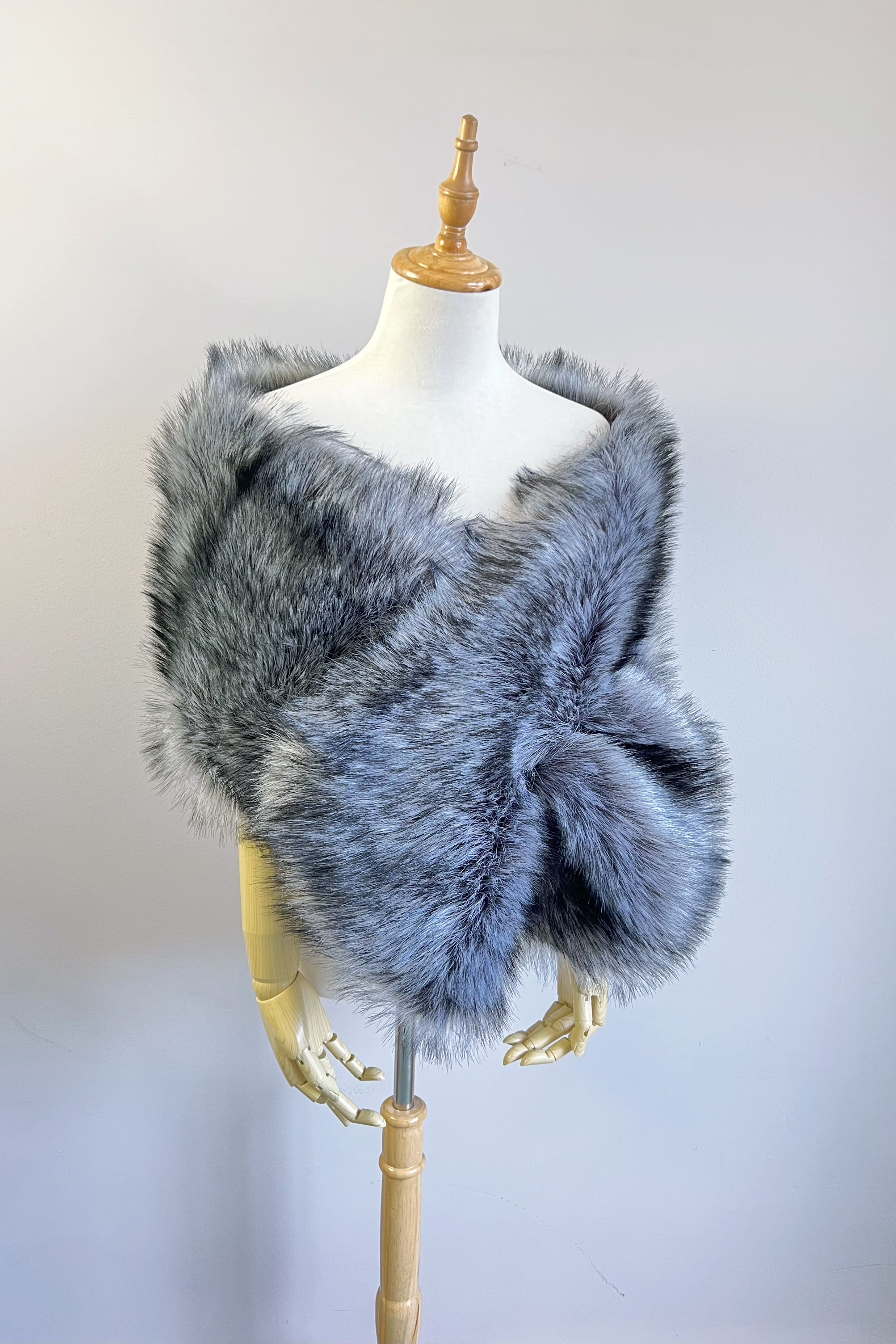 Elegant Dark Grey Fur Shawl for Brides - Soft & Luxurious Winter Wedding Wrap (DGry03) - Perfect for Bridal Photos, Ceremonies & Cold Weather Events