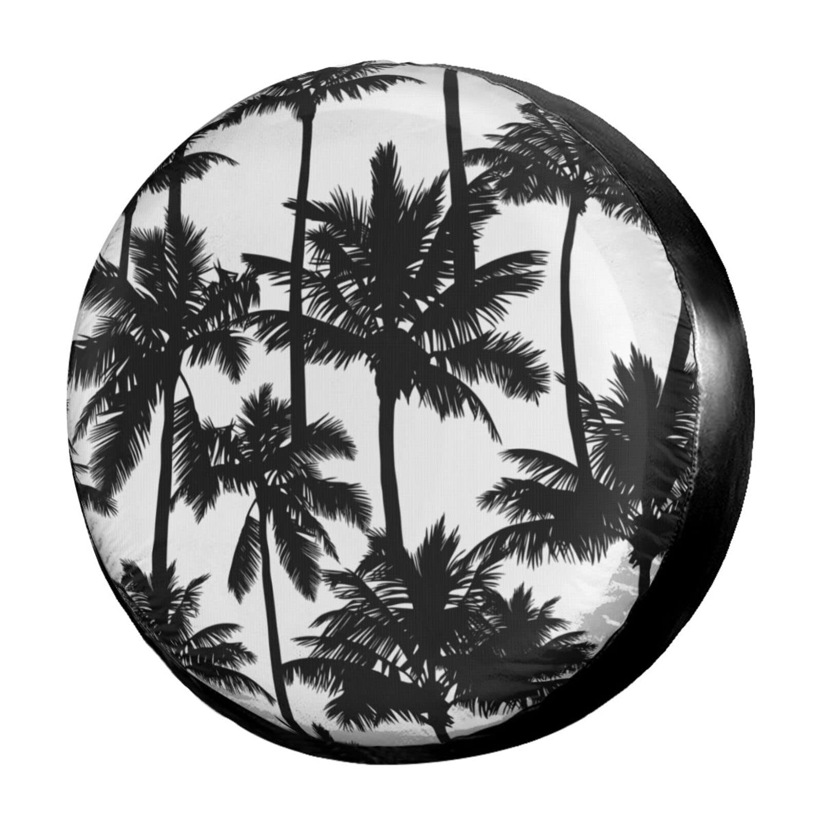 16 Inch Black Palm Tree Spare Tire Cover - Dust-Proof Wheel Protector for Trailers, RVs, SUVs & Vehicles | Perfect for Road Trips & Outdoor Adventures