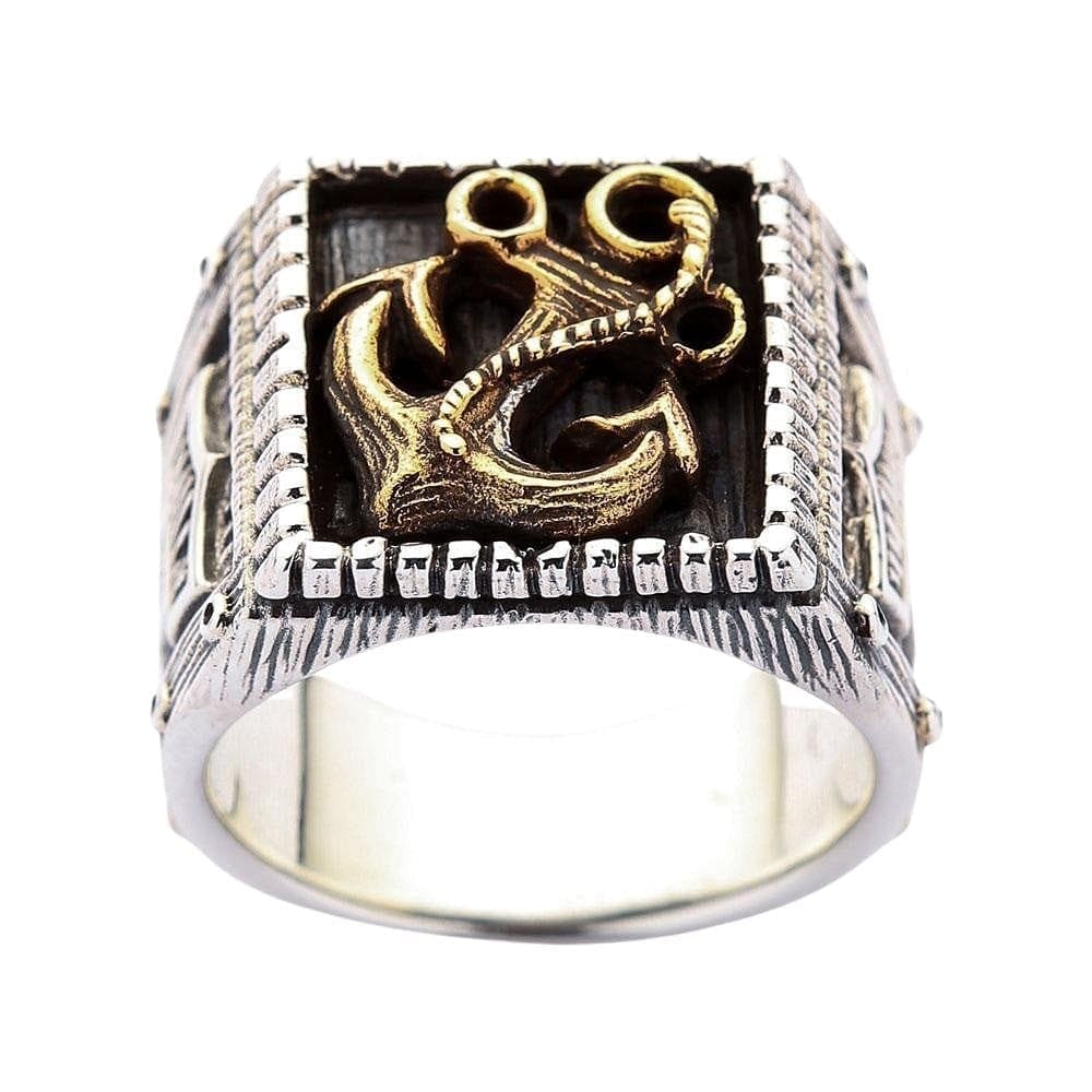 Viking Anchor Thors Hammer Sterling Silver Ring for Men - Norse Mythology Jewelry, Viking Warrior Accessory - Perfect for Costumes, Gifts & Everyday Wear