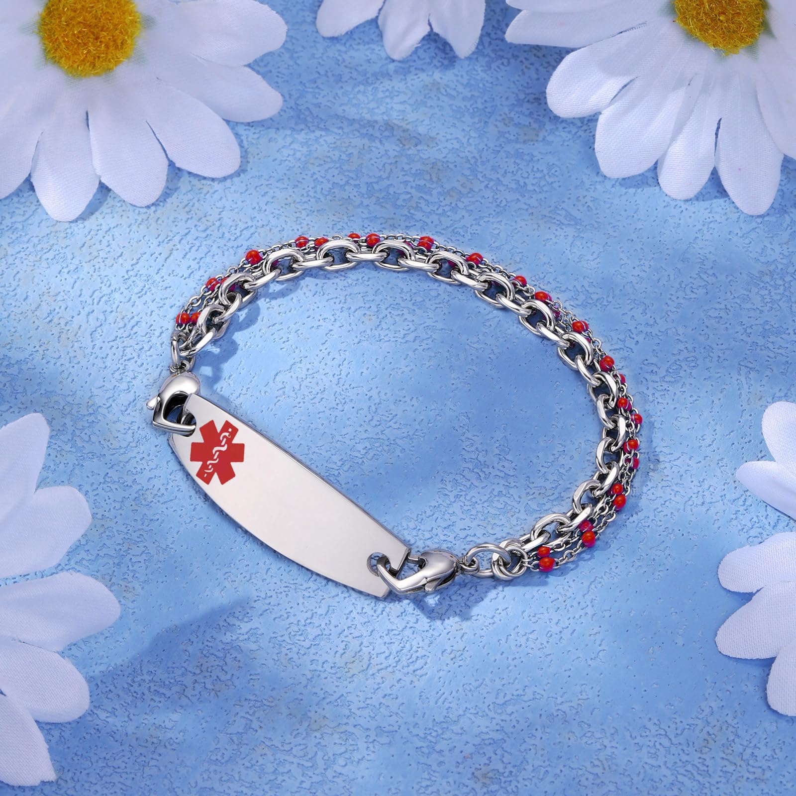 Custom Engraved Medical Alert Bracelet for Women - 3-Layer Stainless Steel Chain, Adjustable 5.5-8.5 Inches - Free Personalization for Emergency ID - Perfect for Daily Wear, Travel & Health Safety