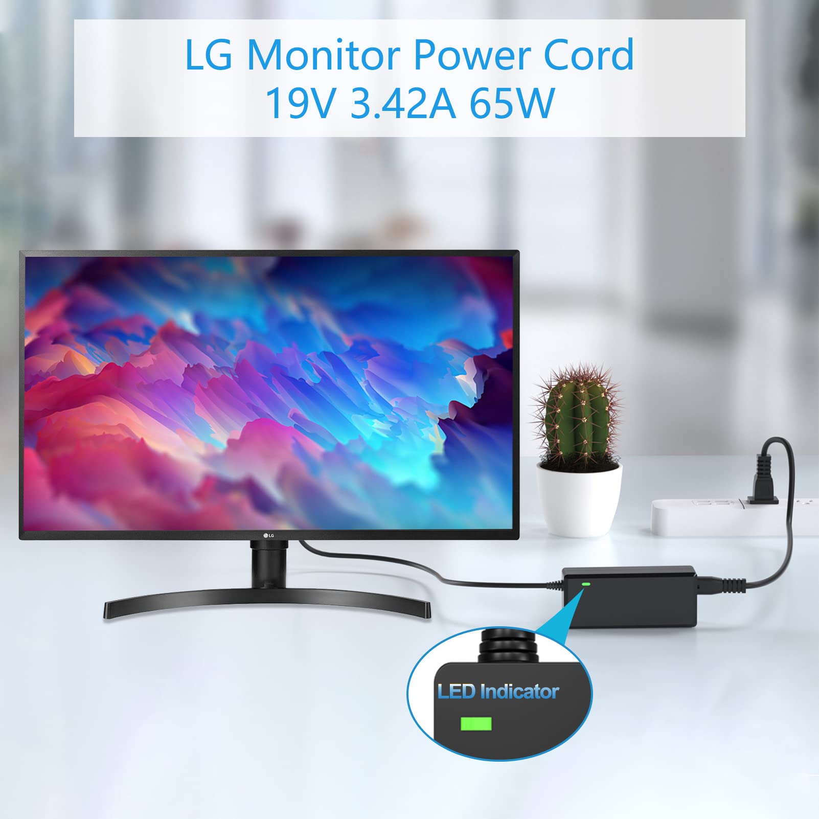 LG Monitor Power Cord 19V 3.42A for UltraWide 4K UHD LCD Screens - Home & Office Use