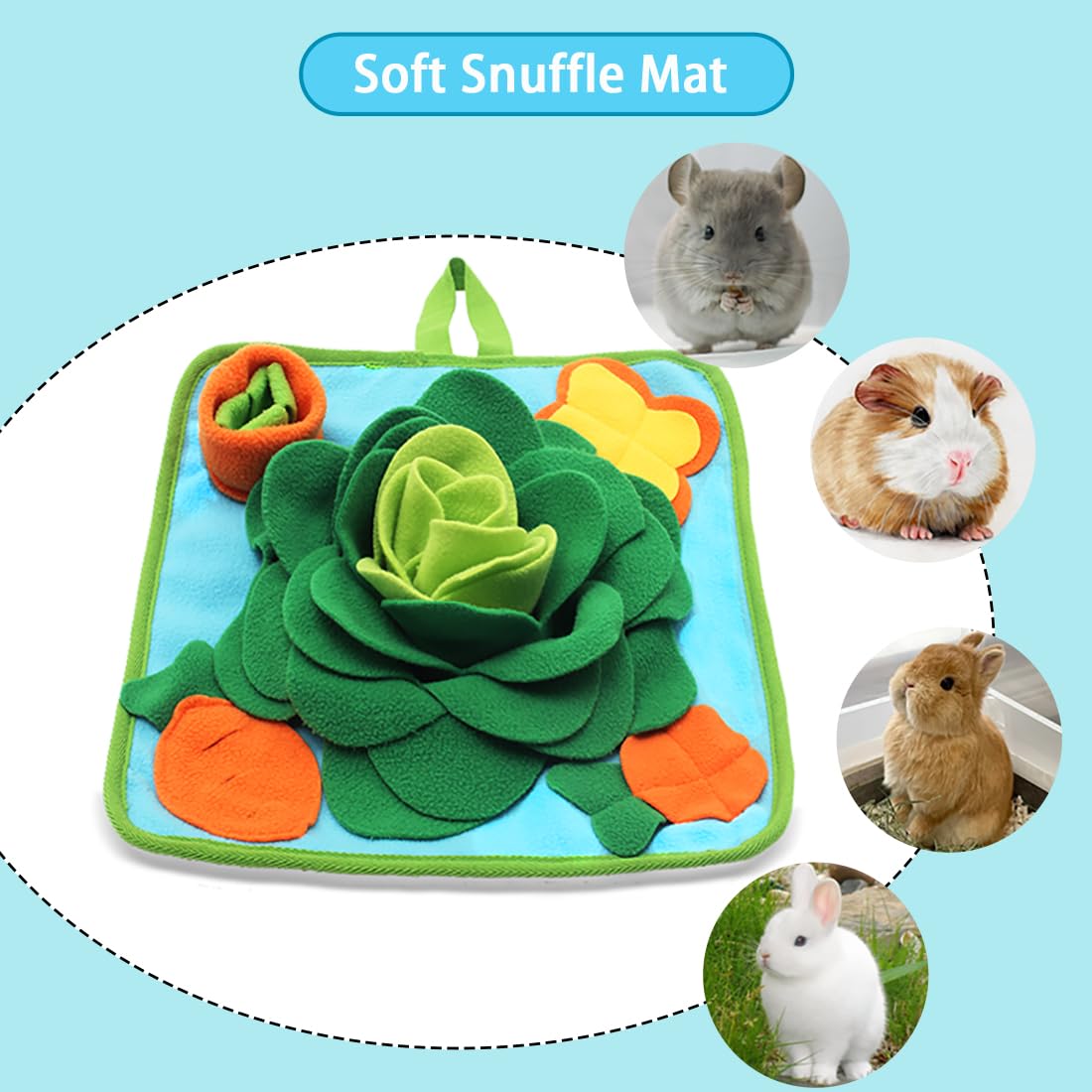**Rabbit Foraging Mat - Snuffle Mat for Small Animals, Bunny Puzzle Toys, Interactive Feeding Mat for Guinea Pigs, Hedgehogs, Chinchillas & Puppies (Green) - Slow Feeder & Enrichment Toy for Mental Stimulation & Fun Playtime**