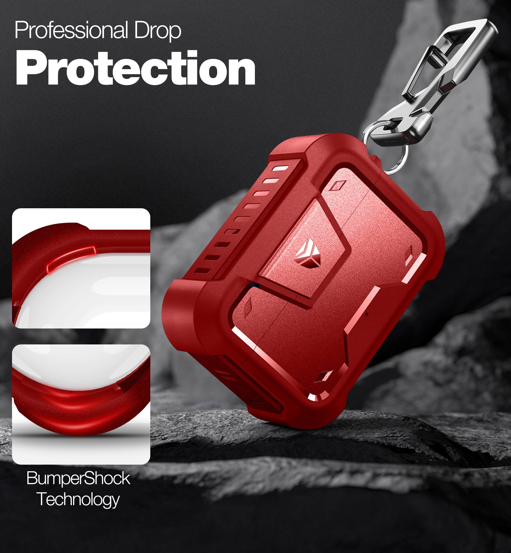 Dexnor Shockproof Rugged Earphone Case for Beats Studio Buds 2021 & Buds+ 2023 - Secure Lock & Carabiner Clip Full Body Protection - Perfect for Travel, Sports, and Outdoor Activities