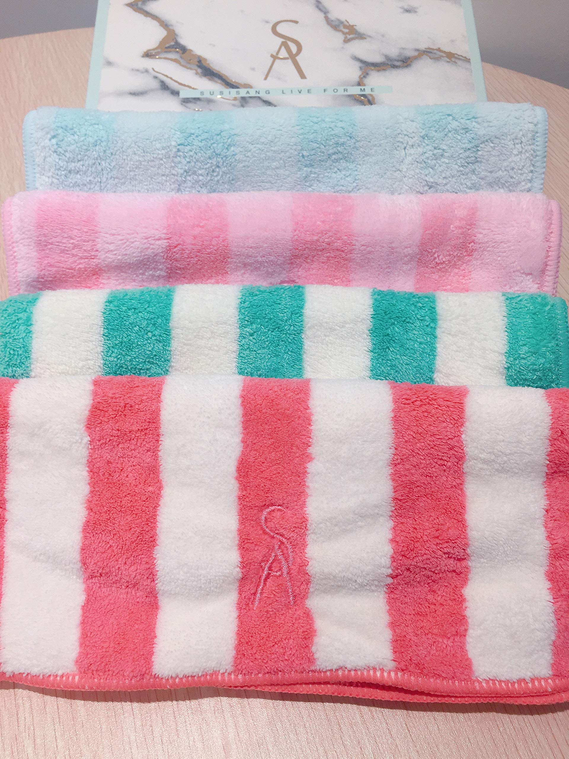 Premium Cationic Striped Hand Towels for Women & Kids - Ultra Soft, Highly Absorbent 4-Piece Set - Perfect for Bathroom, Kitchen, Gym & Travel