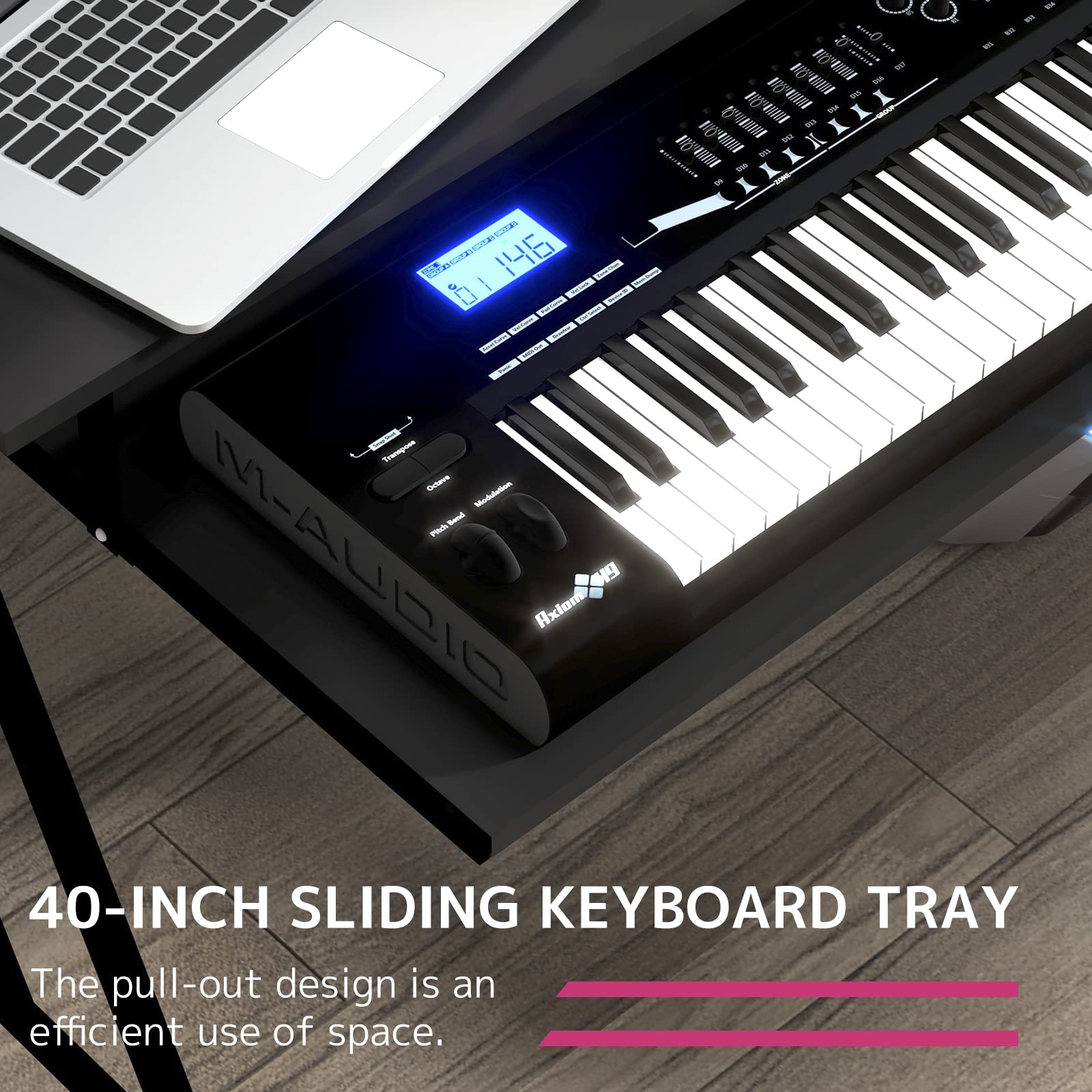 Acme Suitor Black Wooden Music Recording Studio Desk with Keyboard Tray - Perfect for Home Studios & Professional Music Production