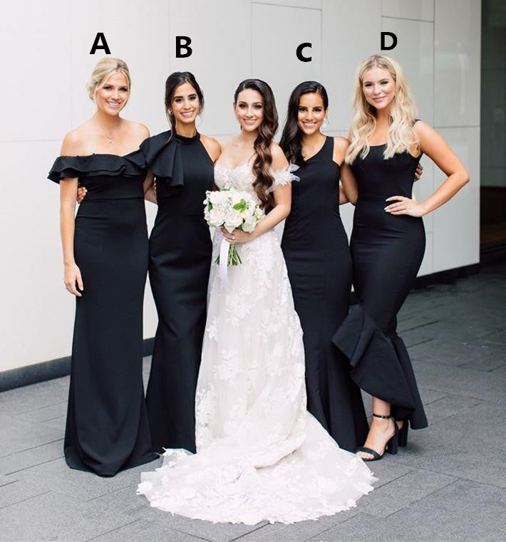 Elegant A-Line & Mermaid Satin Convertible Black Bridesmaid Dress - Perfect for Weddings, Prom & Formal Events