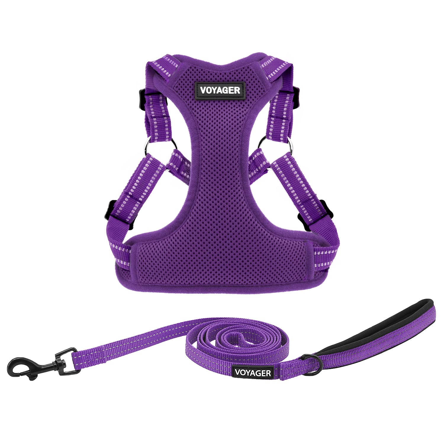 Premium Adjustable No-Pull Dog Harness with Leash Set - Heavy Duty Reflective Vest for Walking, Training & Outdoor Adventures - Breathable All-Weather Design (Purple, Large) - Perfect for Daily Walks, Hiking & Pet Travel Safety