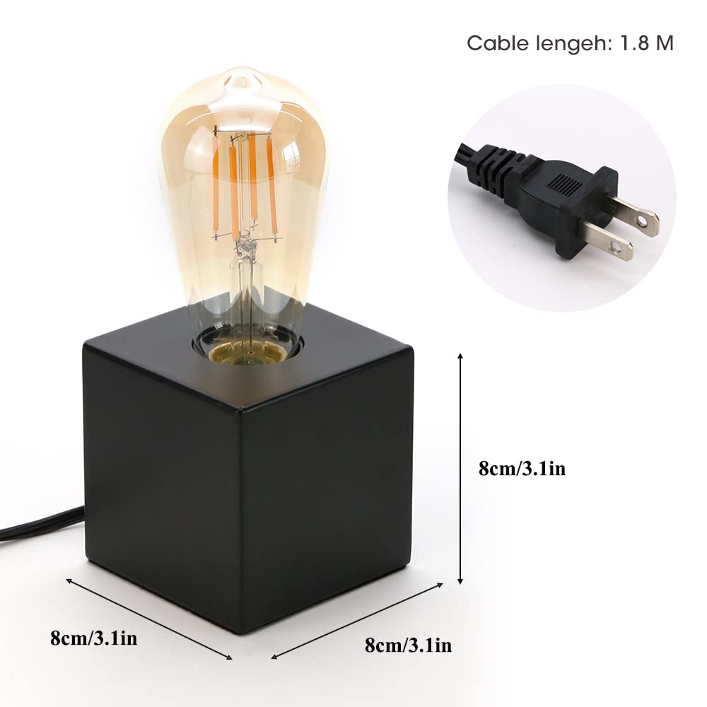 KUNJOULAM Mini Industrial Table Lamp Set of 2 - Black Metal Edison Desk Lamp with Plug, Modern Nightstand Light for Bedroom, Office & Study | Perfect for Reading, Working & Home Decor