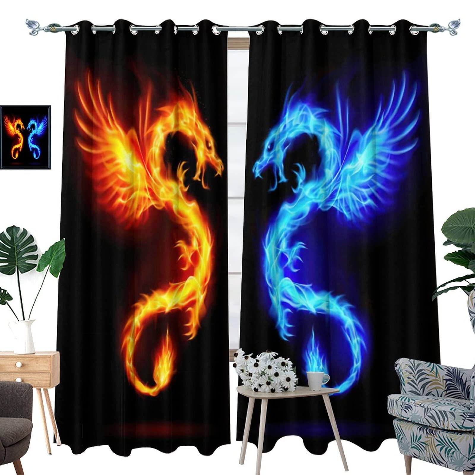 Fantasy Dragon Blackout Curtains - Thermal Insulated & Noise Reducing for Bedroom - Gaming & Dorm Decor