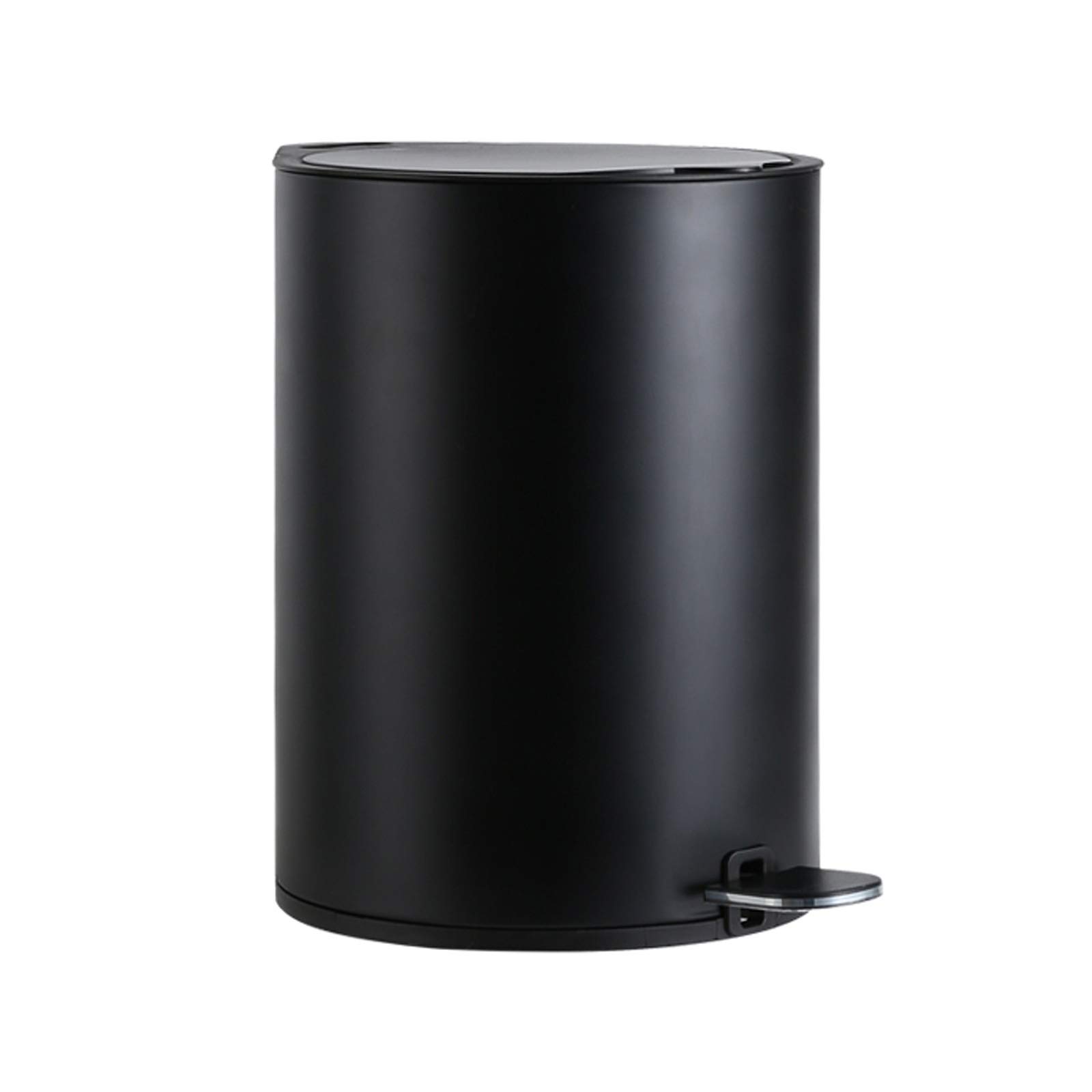 Stainless Steel Foot Pedal Trash Can with Lid - 12L Bucket-Shaped Garbage Bin, Odor-Proof & Hands-Free Operation (Black) - Perfect for Kitchen, Office, Bathroom & Home Use