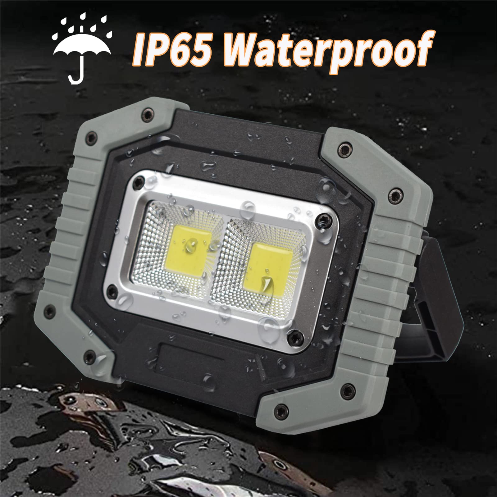 OTYTY 2-Pack 30W 1500LM Rechargeable LED Work Light with Magnetic Base, 4200mAh Battery - Portable Flood Lights for Camping, Car Repair, Emergency, Outdoor & Indoor Use (W840 Grey)