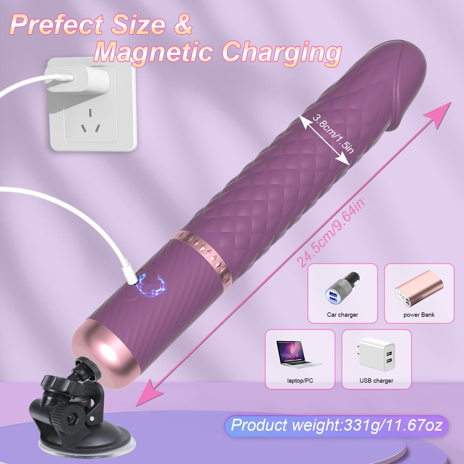 9-Speed Thrusting & Vibrating Dildo with Suction Cup - Remote Control Sex Machine for Women & Couples - Heating Function G-Spot & Anal Stimulation - Adult Sex Toy for Bedroom, Long-Distance Play & Sensual Exploration