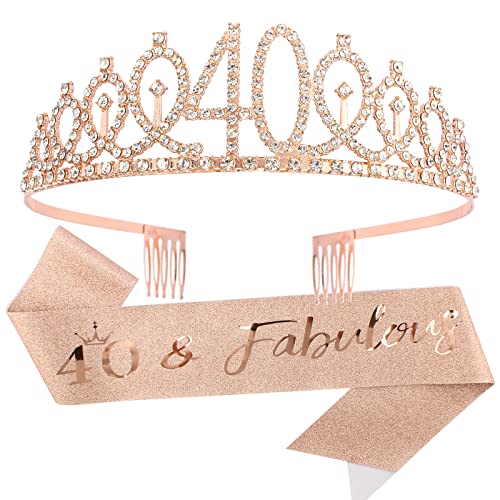 40th Birthday Sash & Tiara Set - Sparkling Crown & Satin Sash for Women's 40th Birthday Party Decorations - Perfect 40th Birthday Gift for Her - Great for Birthday Photos, Milestone Celebrations & Girls Night Out