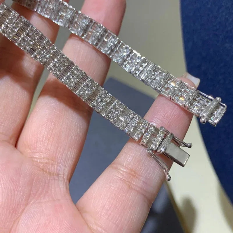 18K White Gold 5.0ct Real Diamond Luxury Trapezium Line Bracelet for Women - Elegant Wedding, Engagement & Party Jewelry Gift for Her - Perfect for Anniversary, Valentine's Day & Special Occasions