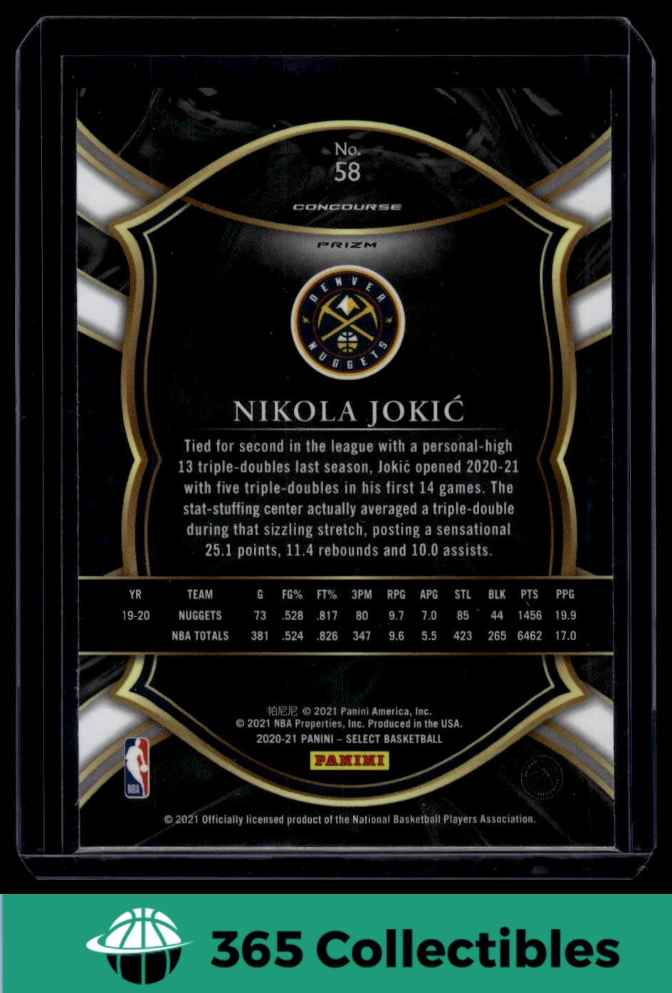 2020-21 Panini Select Nikola Jokic Green White Purple #58 Basketball Card - Denver Nuggets NBA Collectible for Sports Fans & Memorabilia Enthusiasts (Perfect for Display, Trading, and Investment)