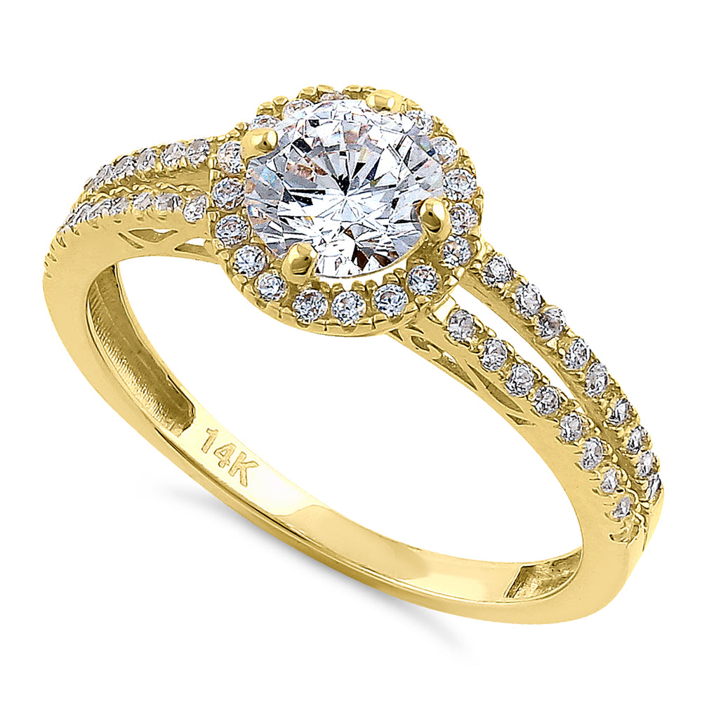 14K Yellow Gold Round Cut Halo Cubic Zirconia Engagement Ring for Women - Perfect for Proposals, Weddings & Anniversary Gifts