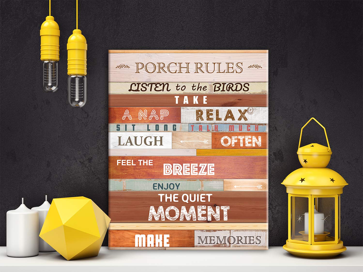 Porch Rules Canvas Wall Art - Ready to Hang Farmhouse Decor 11.5'' x 15'' - Perfect for Living Room, Porch, Entryway & Country Style Home Decor