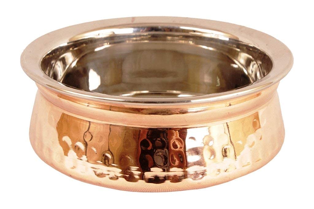 2-Piece Indian Copper & Steel Serving Bowls Set (13cm) - Perfect for Cereal, Soup, Cooked Food & Party Serving | Elegant Dining & Home Decor Tableware