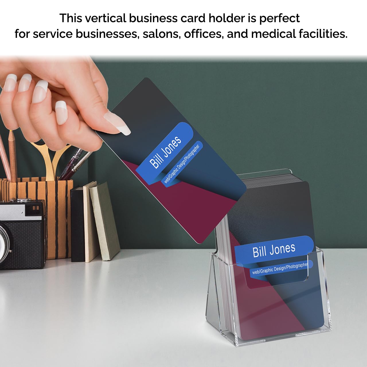 100 Pack Clear Acrylic Business Card Holders - Vertical 2