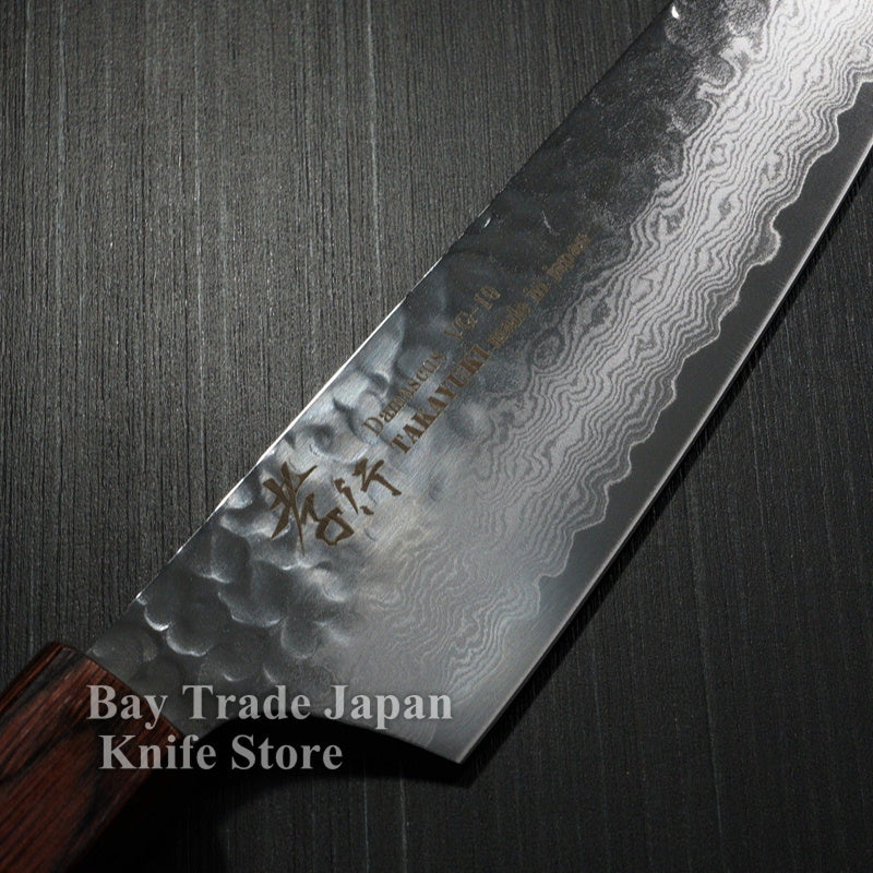Premium Sakai Takayuki 33-Layer Hammered Damascus VG10 Wa Kengata Santoku Knife 160mm - Japanese Kitchen Knife for Professional Chefs & Home Cooking, Perfect for Slicing, Dicing & Chopping Vegetables, Meat & Fish
