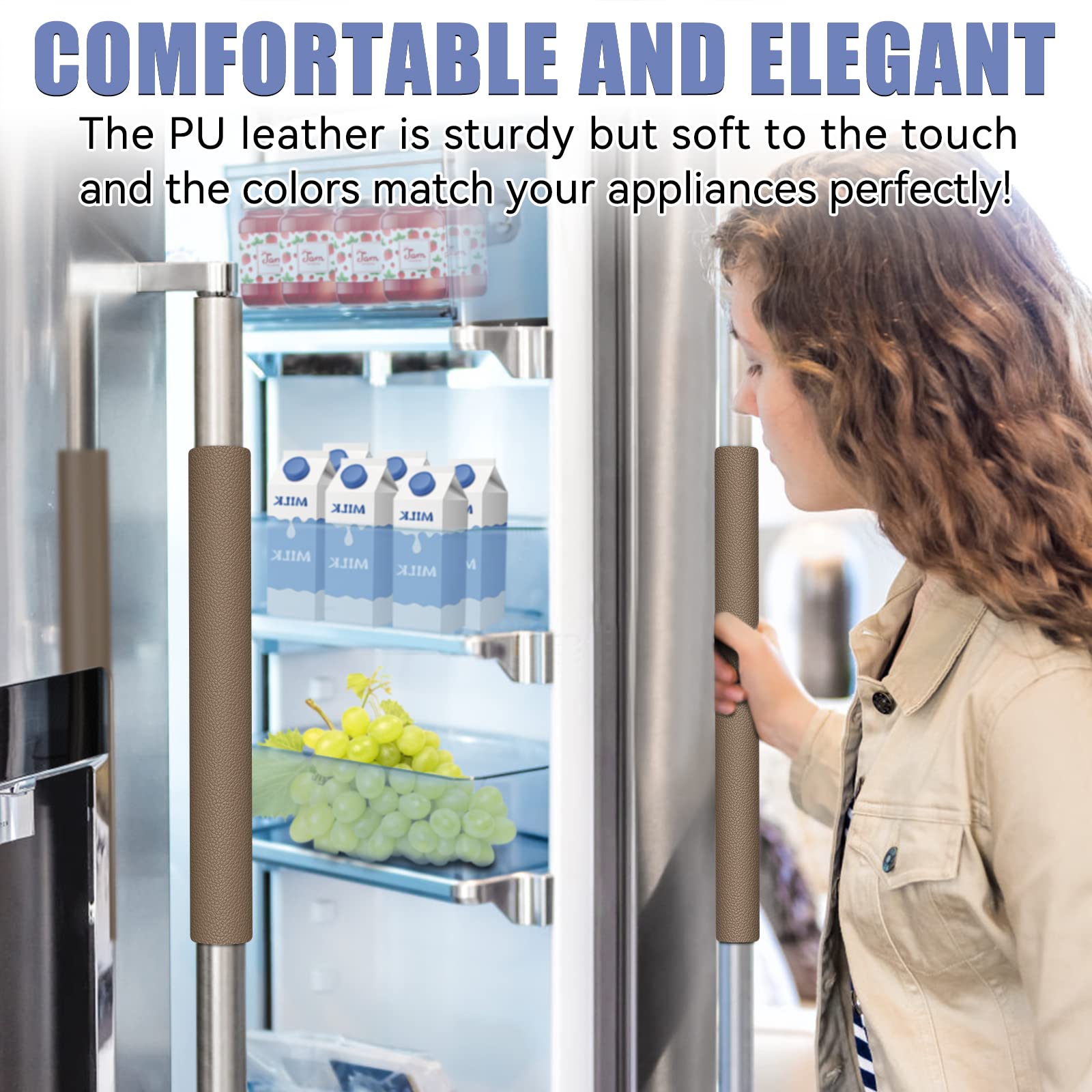5-Pack Leather Refrigerator Handle Covers - Universal Fit for Fridge, Microwave, Oven & Dishwasher - Easy to Clean, Time-Saving Kitchen Accessories - Trimmable Design (Coffee Brown) - Perfect for Home, Office & Restaurant Use