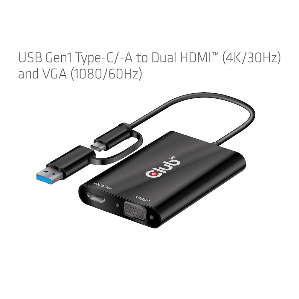 CSV-1611 USB-C to HDMI and VGA Adapter for MacBook Pro/Air, Laptop, PC - Dual Monitor Display Converter for Work, Gaming & Presentations