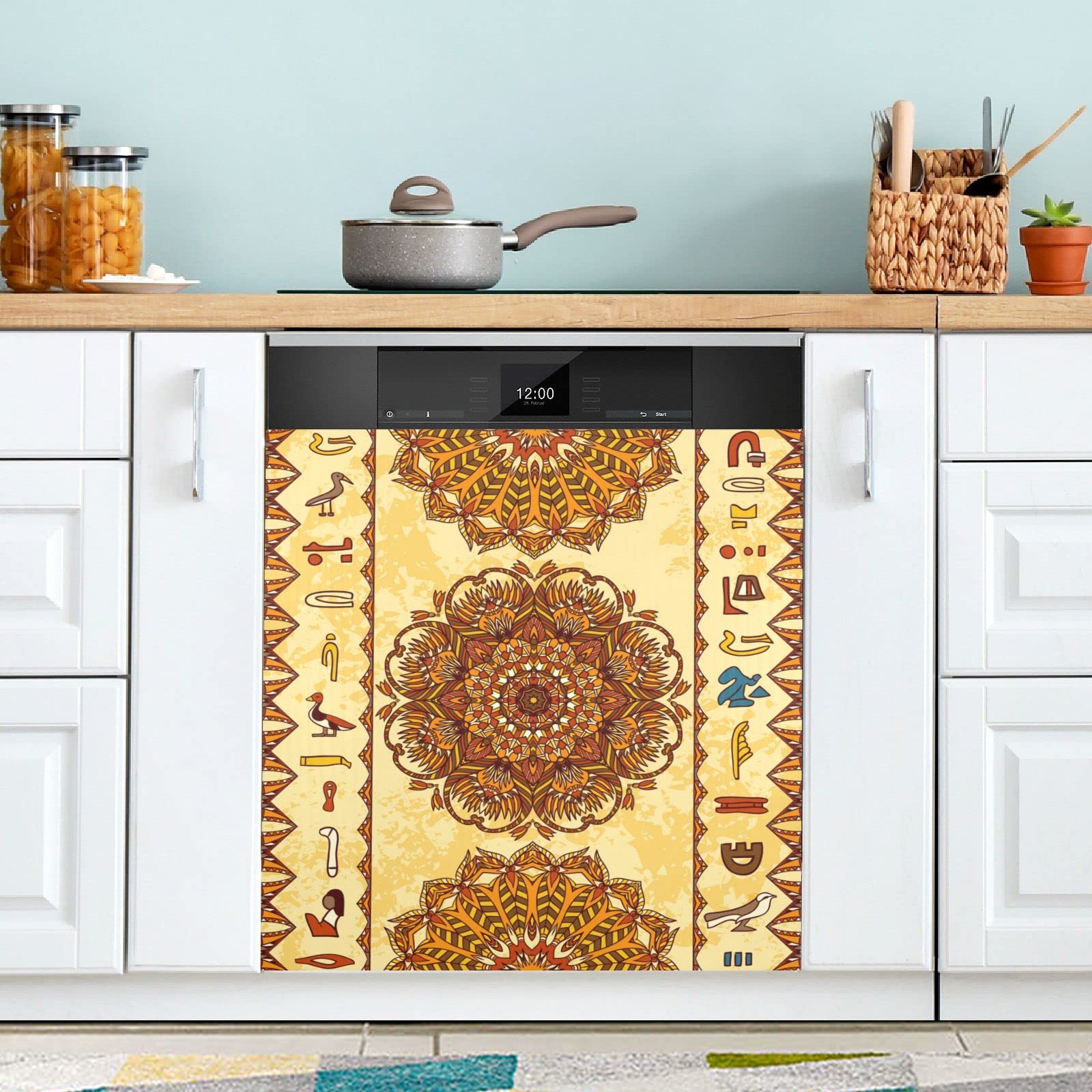Ancient Egyptian Hieroglyphs Dishwasher Magnet Sticker - Ornate Mandala Decorative Appliances Cover for Refrigerator & Dishwasher Panel - Perfect for Kitchen Decor, Home Renovation & Themed Parties