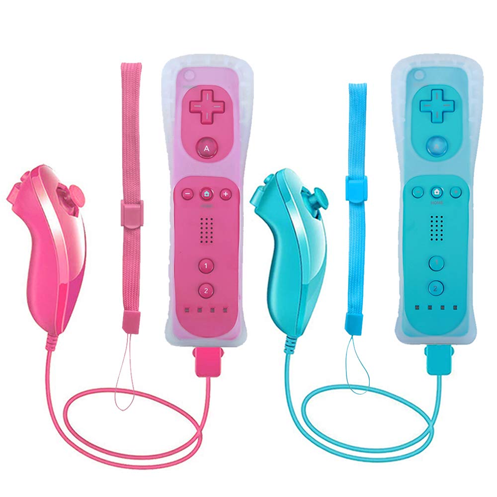 Upgraded Wii Remote Controller 2 Pack - Wireless Game Controller Compatible with Wii & Wii U Console (Pink & Blue) - Perfect for Family Gaming, Party Play & Motion Control Games