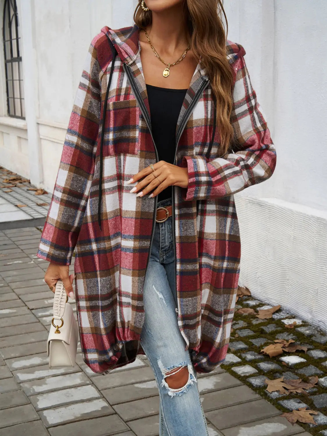 Plaid Zip Up Hooded Coat for Men & Women | Warm Fleece Lined Winter Jacket with Hood | Perfect for Outdoor Activities, Hiking & Casual Wear