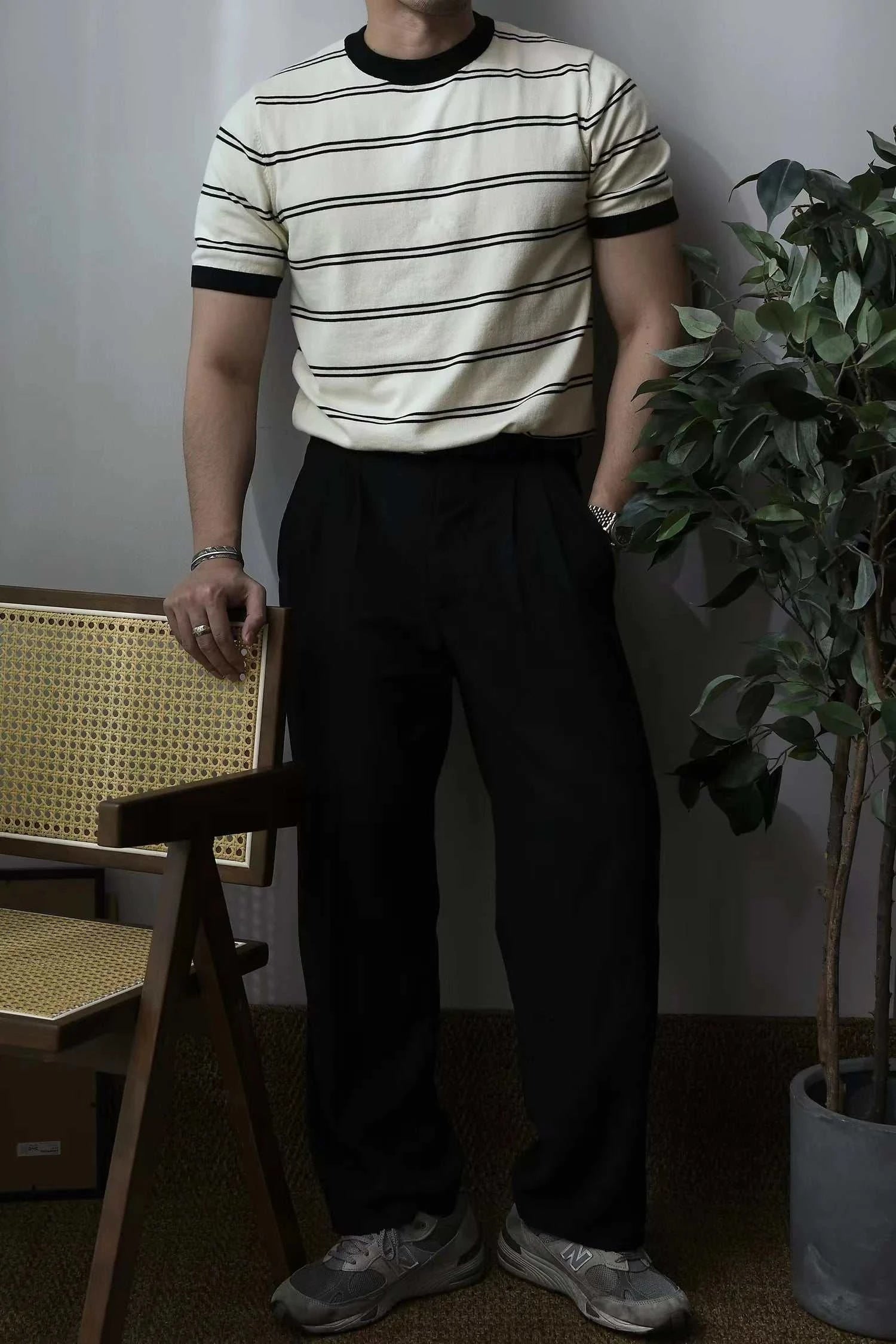 Stylish Smart Casual Striped Summer T-Shirt for Men - Breathable Cotton Comfort Wear for Outdoor Activities & Casual Outings